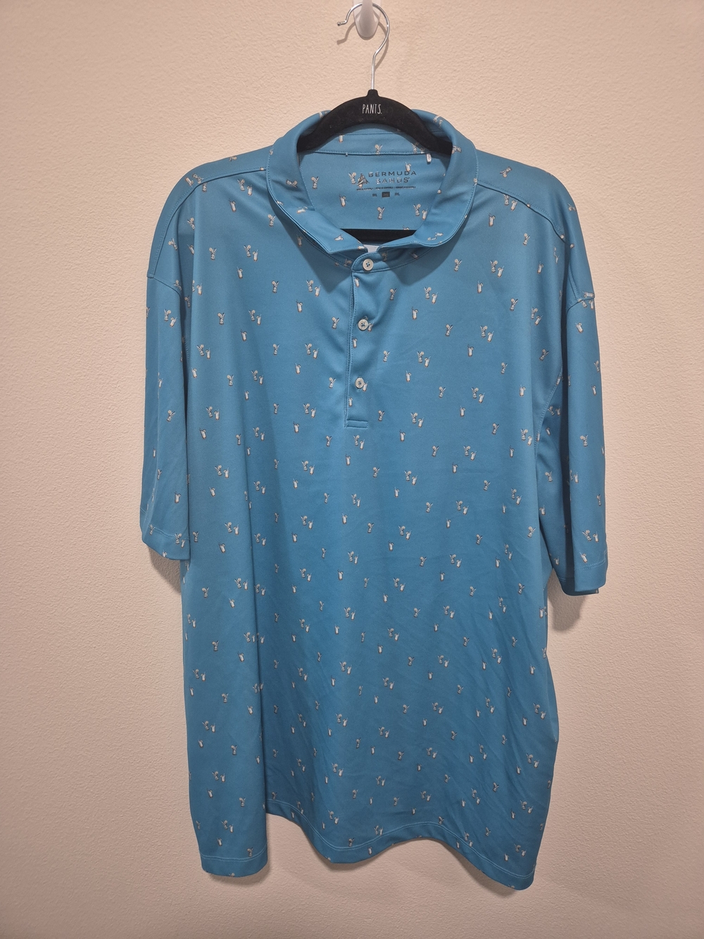 Bermuda Sands Men's Golf Polo Shirt 3X Blue Cocktail Print Performance Stretch